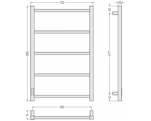 Электрический полотенцесушитель Сунержа Формат 26 80x50 31527-8050 цвет Матовый чёрный