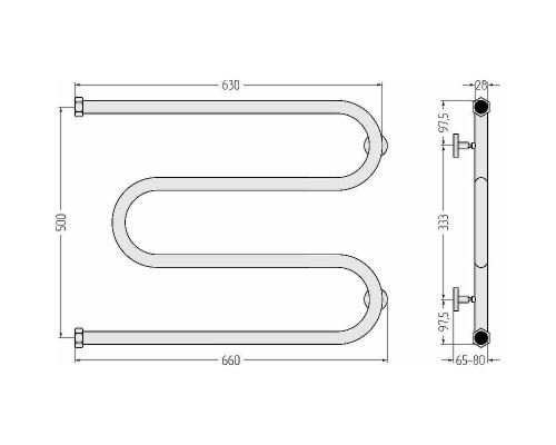 Водяной полотенцесушитель Сунержа М-образный+ 500х650 00-4007-5065 Хром