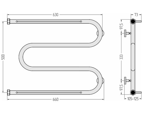 Водяной полотенцесушитель Сунержа М-образный 50x65 15-4008-5065 цвет Тёмный титан муар