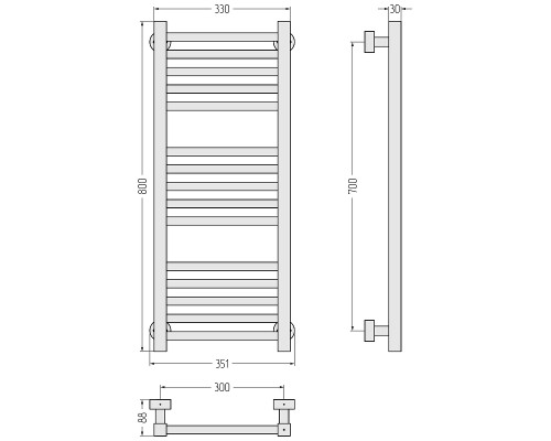 Водяной полотенцесушитель Сунержа Модус PRO 80x30 30-0450-8030 цвет Матовый белый