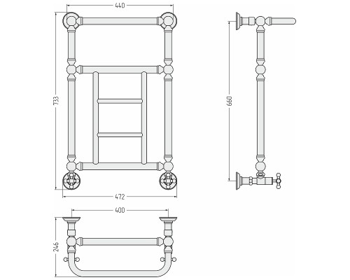 Водяной полотенцесушитель Сунержа Ренессанс 66x40 00-0282-6640 Без покрытия