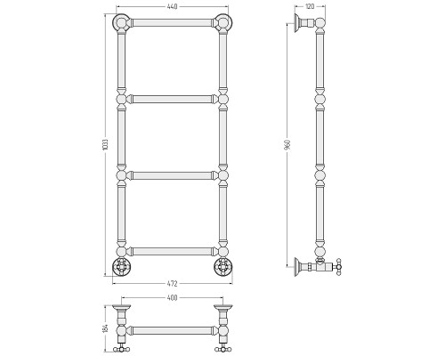 Водяной полотенцесушитель Сунержа Ренессанс 96x40 022-0280-9640 цвет Матовая шампань