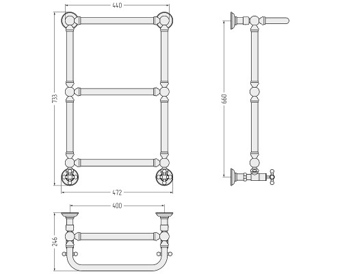 Водяной полотенцесушитель Сунержа Ренессанс 66x40 05-0281-6640 цвет Состаренная бронза