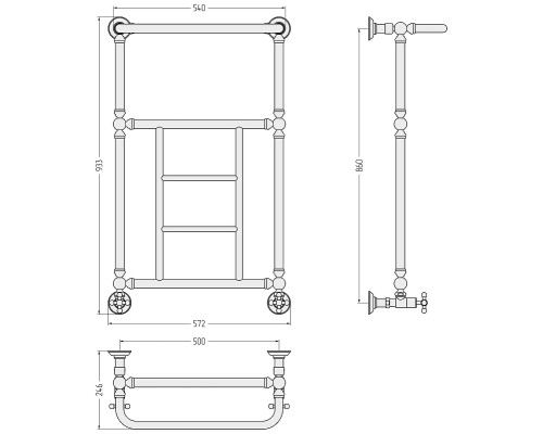 Водяной полотенцесушитель Сунержа Ренессанс 86x50 051-0282-8650 цвет Состаренная латунь
