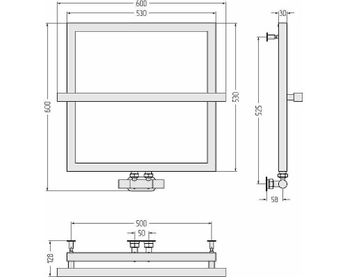 Водяной полотенцесушитель Сунержа Штиль EU50+ 530х530 00-0256-5353 Хром