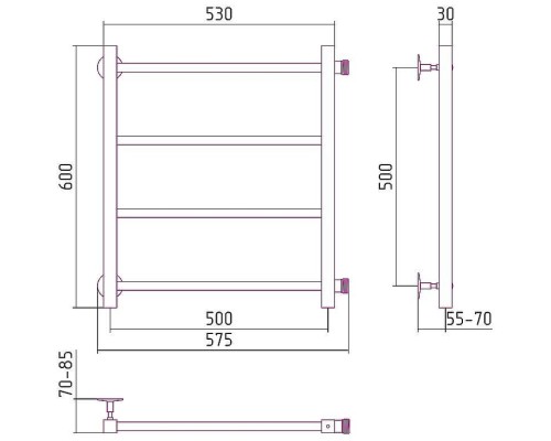 Водяной полотенцесушитель Сунержа Стилье Версия-КБ 500х500 00630-5050 Хром