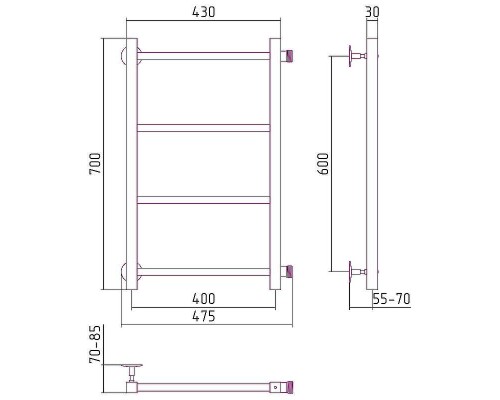 Водяной полотенцесушитель Сунержа Стилье Версия-КБ 600х400 00630-6040 Хром