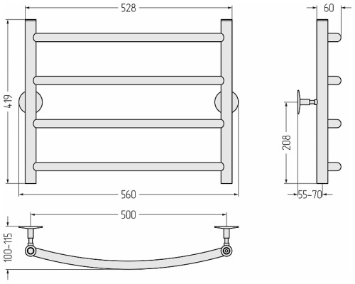 Водяной полотенцесушитель Сунержа Универсал-50 50x50 00650-5050 Без покрытия