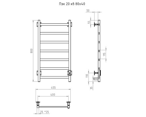 Электрический полотенцесушитель Тругор Пэк 20 кв 80х40 цвет Матовый хром