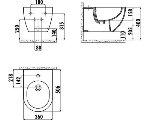 Биде Creavit Free FE510-00BM00E-0000 подвесное Базальт матовое