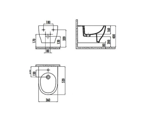 Биде Creavit Mare MA510-00CB00E-0000 подвесное Белое