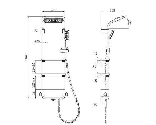 Душевая система AQUAme AQM8003B с термостатом Черная матовая