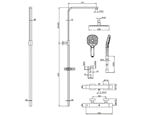 Душевая система AQUAme AQM8007MB с термостатом Черная матовая