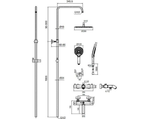 Душевая система AQUAme AQM8008GG с термостатом Золото