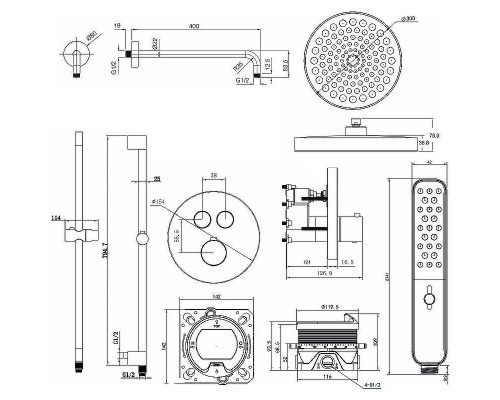 Душевая система AQUAme AQM8401MB с термостатом Черная матовая
