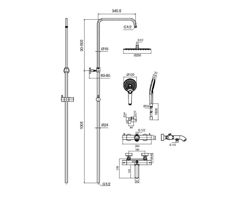 Душевая система AQUAme Siena AQM8008BC с термостатом цвет Медь шлифованная
