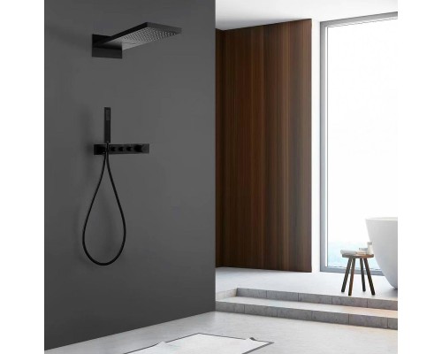 Душевая система Abber Rund AF8752B с термостатом Черная матовая