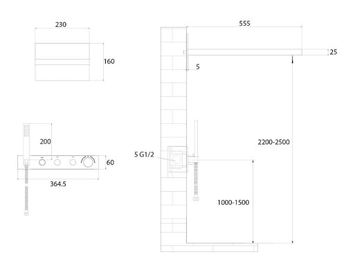 Душевая система Abber Rund AF8752B с термостатом Черная матовая