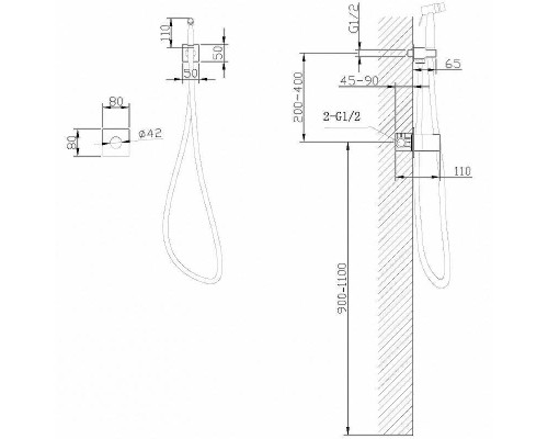 Гигиенический душ со смесителем Abber Rund AF8725B Черный матовый