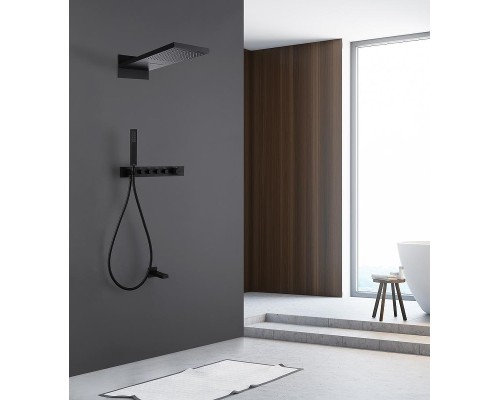 Душевая система Abber Rund AF8753B с термостатом Черная матовая