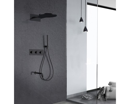 Душевая система Abber Wasser Kreis AF8150B с термостатом Черная матовая