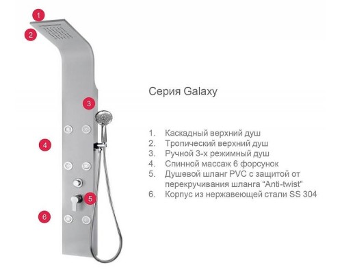 Душевая панель Aquanet Galaxy Shine 209997 Хром глянцевый