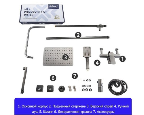 Душевая система Frap H62-9 F2462-9 Оружейная сталь