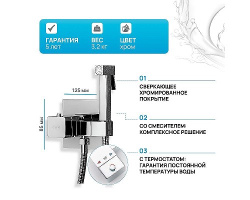 Гигиенический душ со смесителем Gappo G7207-40 с термостатом Хром