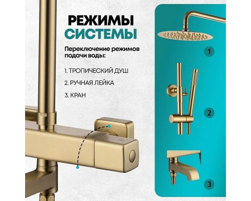 Душевая система Grocenberg GB7005MG с термостатом Золото матовое