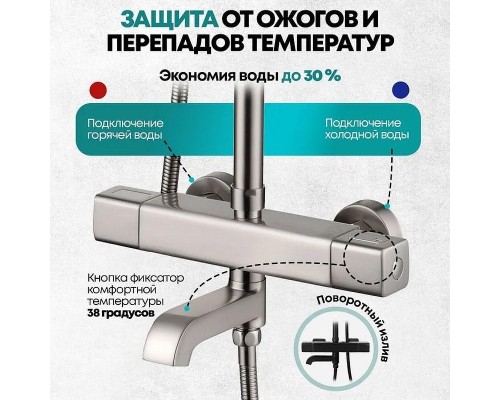 Душевая система Grocenberg GB7005NK с термостатом Никель