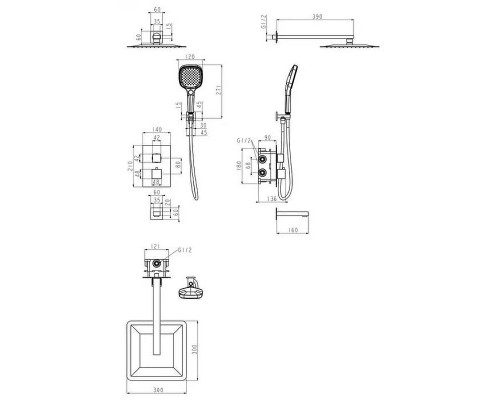 Душевая система Grocenberg GB5050MG с термостатом Золото матовое