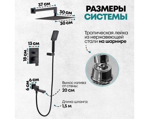 Душевая система Grocenberg GB5008BL Черная матовая