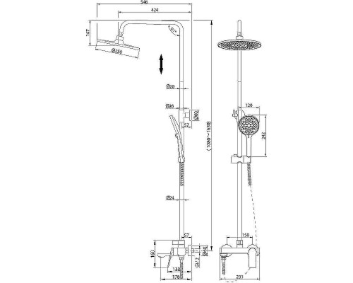 Душевая система Grossman Galaxy 500.K35.01.210 Черная матовая