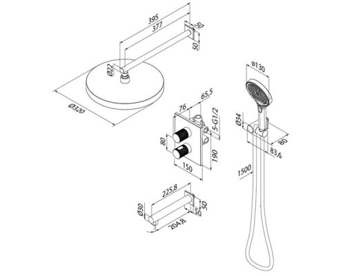 Душевая система Iddis Duna DUNSBSTi68 с термостатом Хром