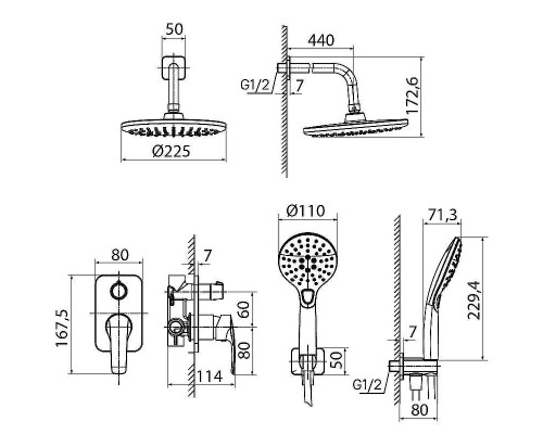 Душевая система Iddis Ray RAYBL02i67 Черная матовая