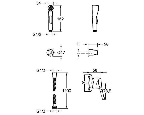 Гигиенический душ со смесителем Jacob Delafon Elate E24610-CP цвет Хром