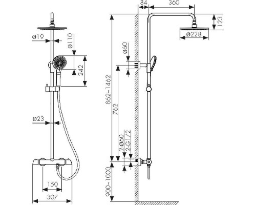 Душевая система Kaiser Nove 06177-2 с термостатом цвет Черный матовый