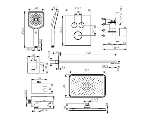 Душевая система Kaiser Sano 08477-9 с термостатом цвет Черный матовый