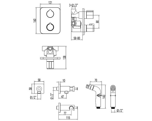 Гигиенический душ со смесителем Lemark Bronx LM3740GM c термостатом цвет Графит