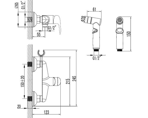 Гигиенический душ со смесителем Lemark Pramen LM3318BL Черный
