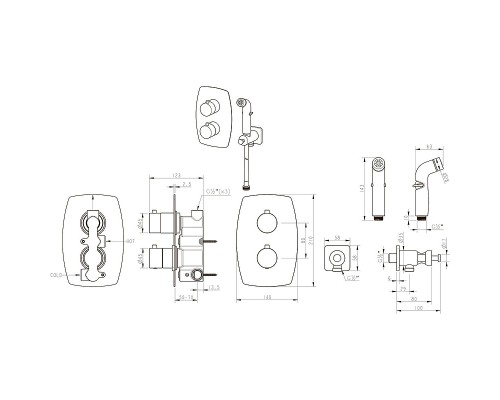 Гигиенический душ со смесителем Lemark Ursus LM7240BL c термостатом цвет Черный матовый