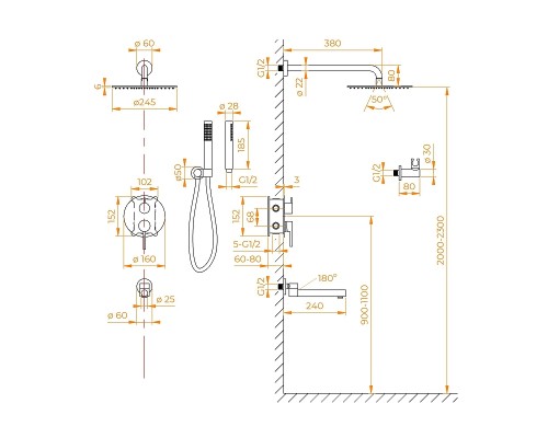 Душевая система RGW Shower Panels SP-55G 51140855-06 Золото брашированное