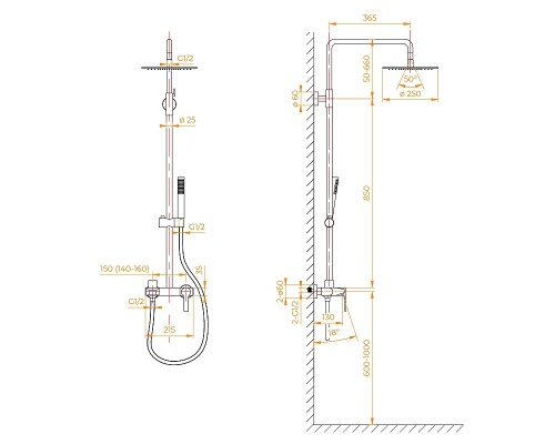Душевая система RGW Shower Panels SP-31G 51140131-06 Золото