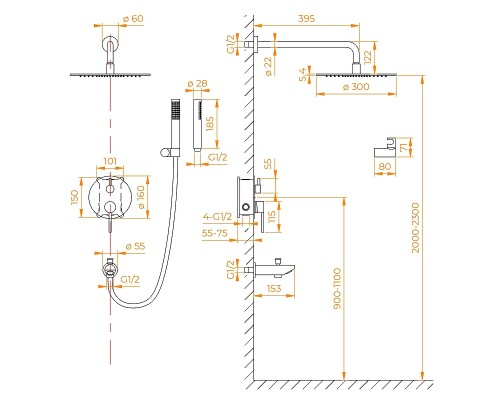 Душевая система RGW Shower Panels SP-52-1B 511408521-04 Черная матовая