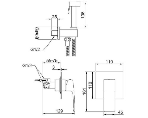 Гигиенический душ со смесителем Raglo R01.53.06 Черный матовый