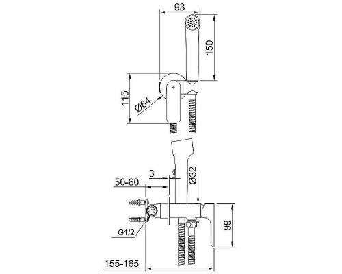 Гигиенический душ со смесителем Raglo R03.52.03 Золото матовое