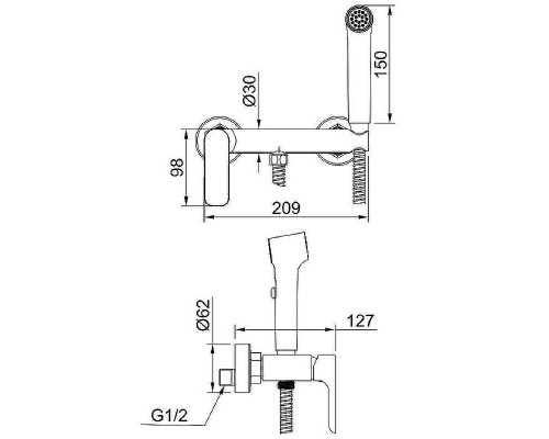 Гигиенический душ со смесителем Raglo R03.51.03 Золото матовое