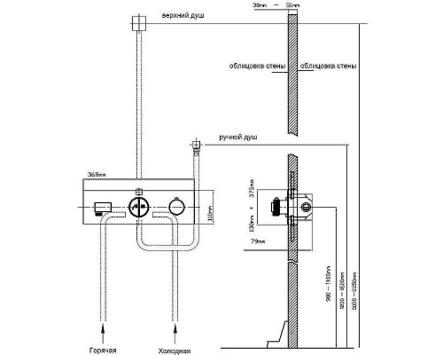 Душевая система Vincea VSFW-422TI3GM с термостатом Вороненая сталь