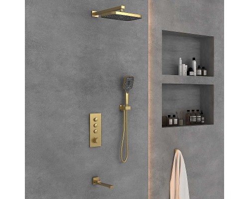 Душевая система Vincea VSFW-433T1BG с термостатом Брашированное золото