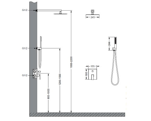 Душевая система Vincea Dice VSFW-2DS1GM цвет Вороненая сталь